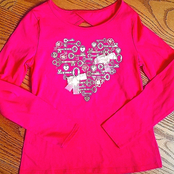 Justice Girls Top Hot Pink Heart - Picture 7 of 11